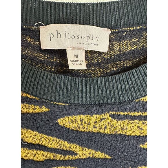 Philosophy Women's 3-D Tiger Striped Knit Sweater Size M Gold/Black - Picture 2 of 3